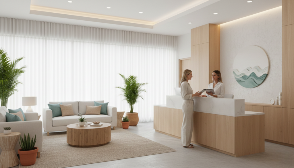 Client checking in for a first med spa appointment in Del Mar San Diego CA.