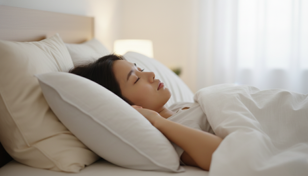 Sleeping with head elevated as part of filler aftercare to reduce swelling after treatment in Del Mar San Diego.