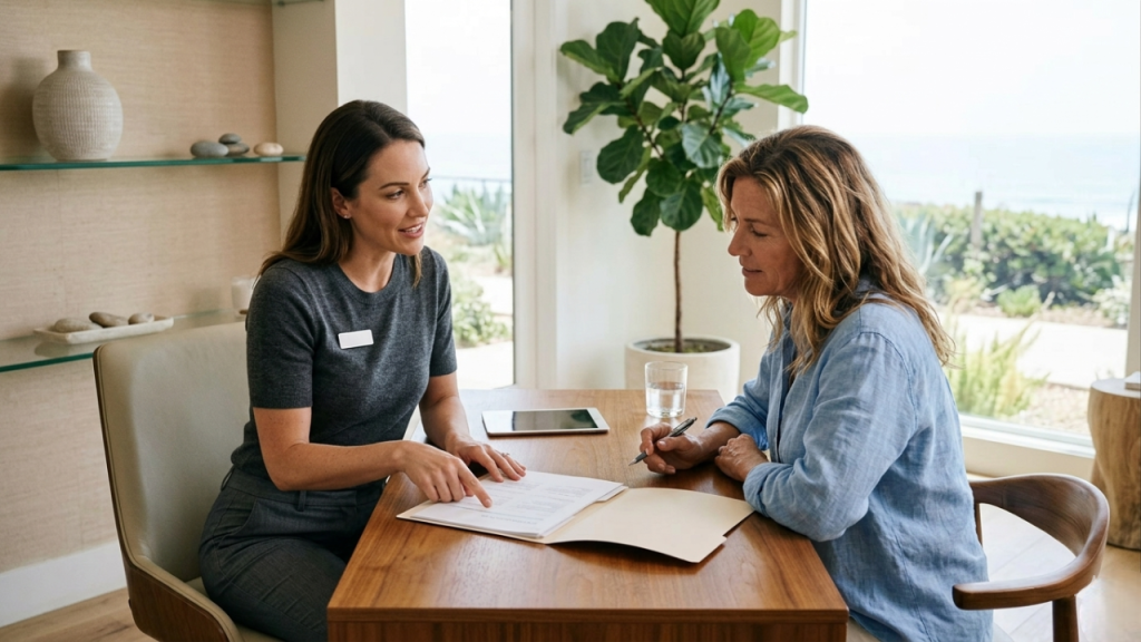 Client consultation for afford medspa treatments in Del Mar CA with a professional aesthetic specialist