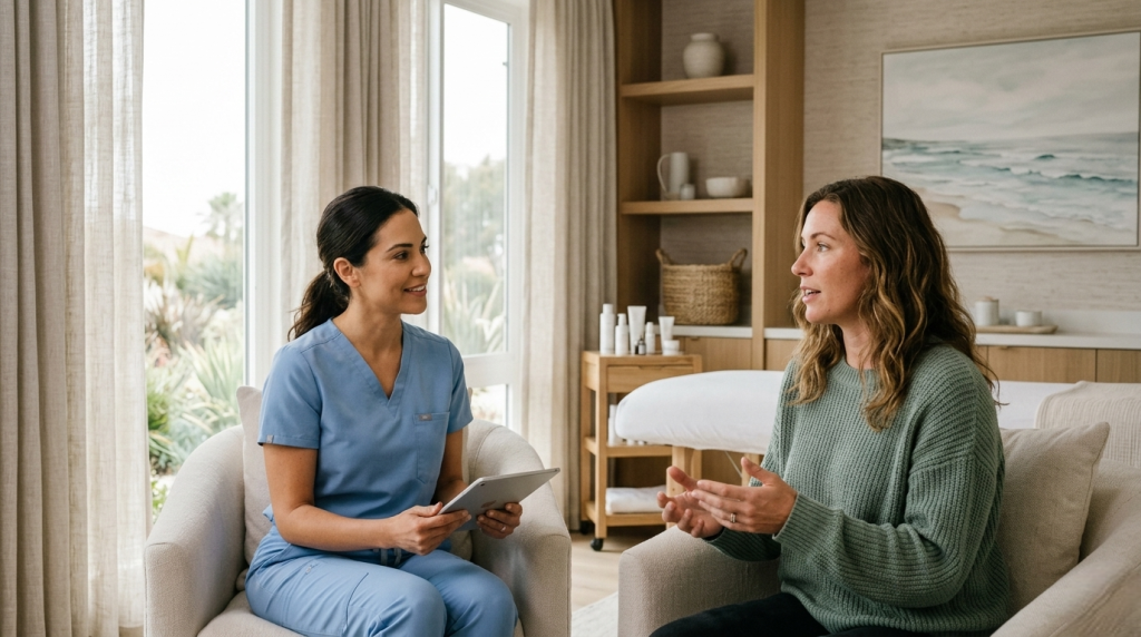 Woman experiencing fatigue and low energy symptoms at home in Del Mar CA
