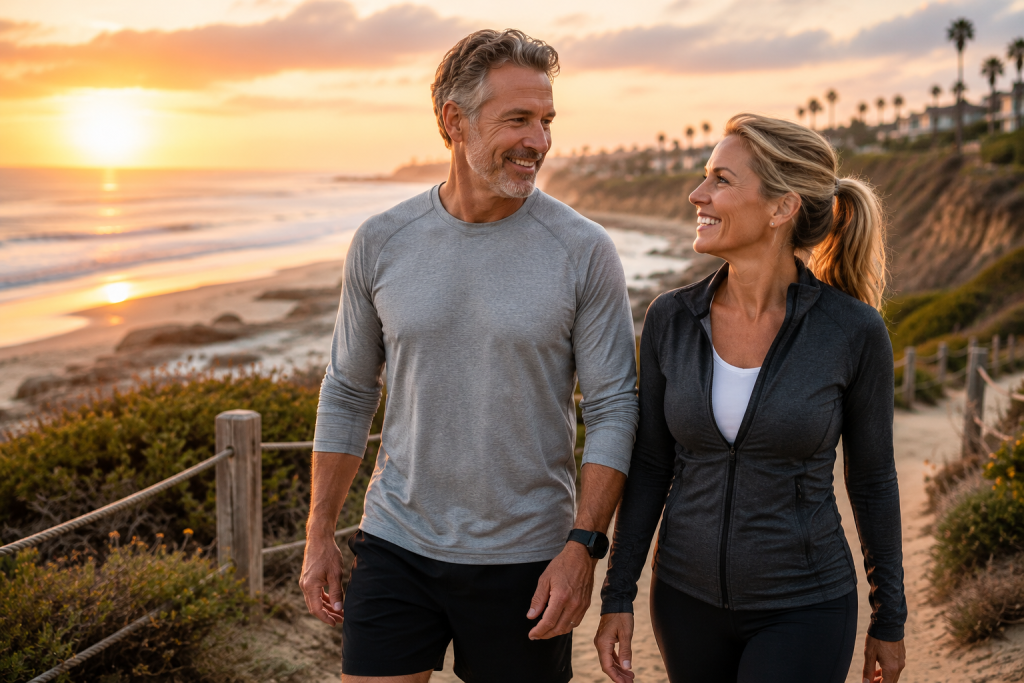 Couple enjoying improved wellness after hormone therapy treatment in Del Mar CA.