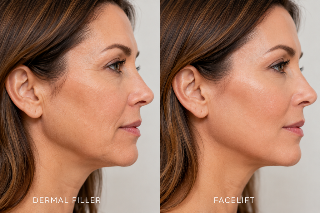 Comparison of filler and facelift facial rejuvenation results in Del Mar CA