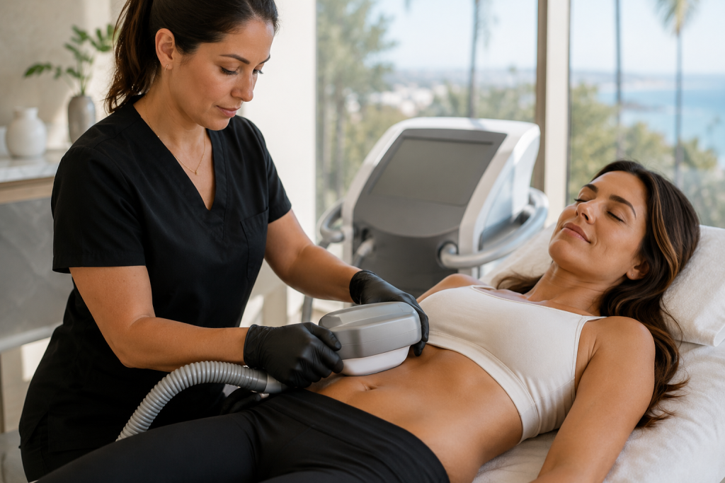 Non-invasive body contouring treatment for abdominal definition at a professional Del Mar CA med spa
