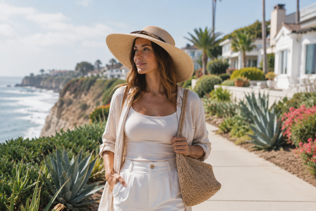 A coastal lifestyle scene highlighting the importance of protecting recently treated skin from strong Southern California sun exposure.